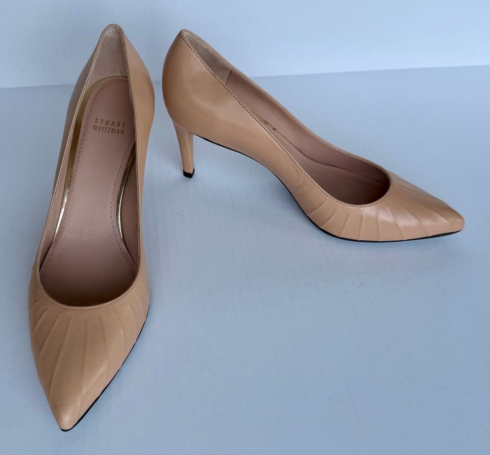Stuart Weitzman Nude Leather Pointed Toe Pumps Heels Size 11.5M Made in Spain
